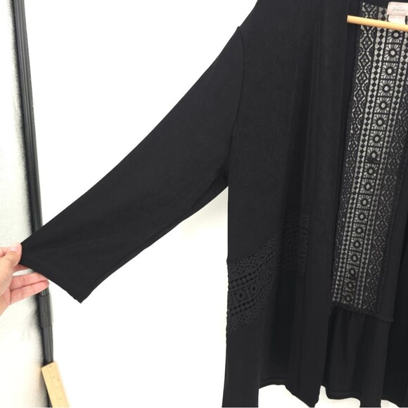 Chicos Travelers Lace Detail Cardigan Jacket Slinky Open Front Black NWT - Picture 7 of 16